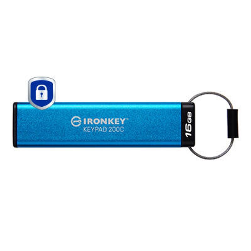 Clé USB Kingston IronKey Keypad 200C - 16 Go USB Type-C 3.2 Gen 1 (3.1 Gen 1), Bleu