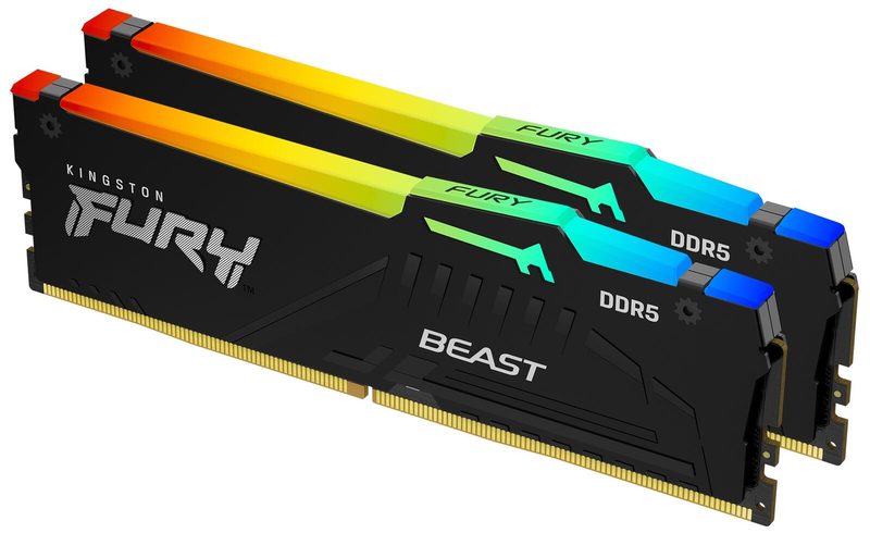 Kit Kingston FURY™ Beast RGB DDR5 32 Go 6000 MT/s CL36 DIMM (2 modules) Noir EXPO 6000 MHz / PC5-48000 - 1,35 V - non tamponnée - ECC en-die