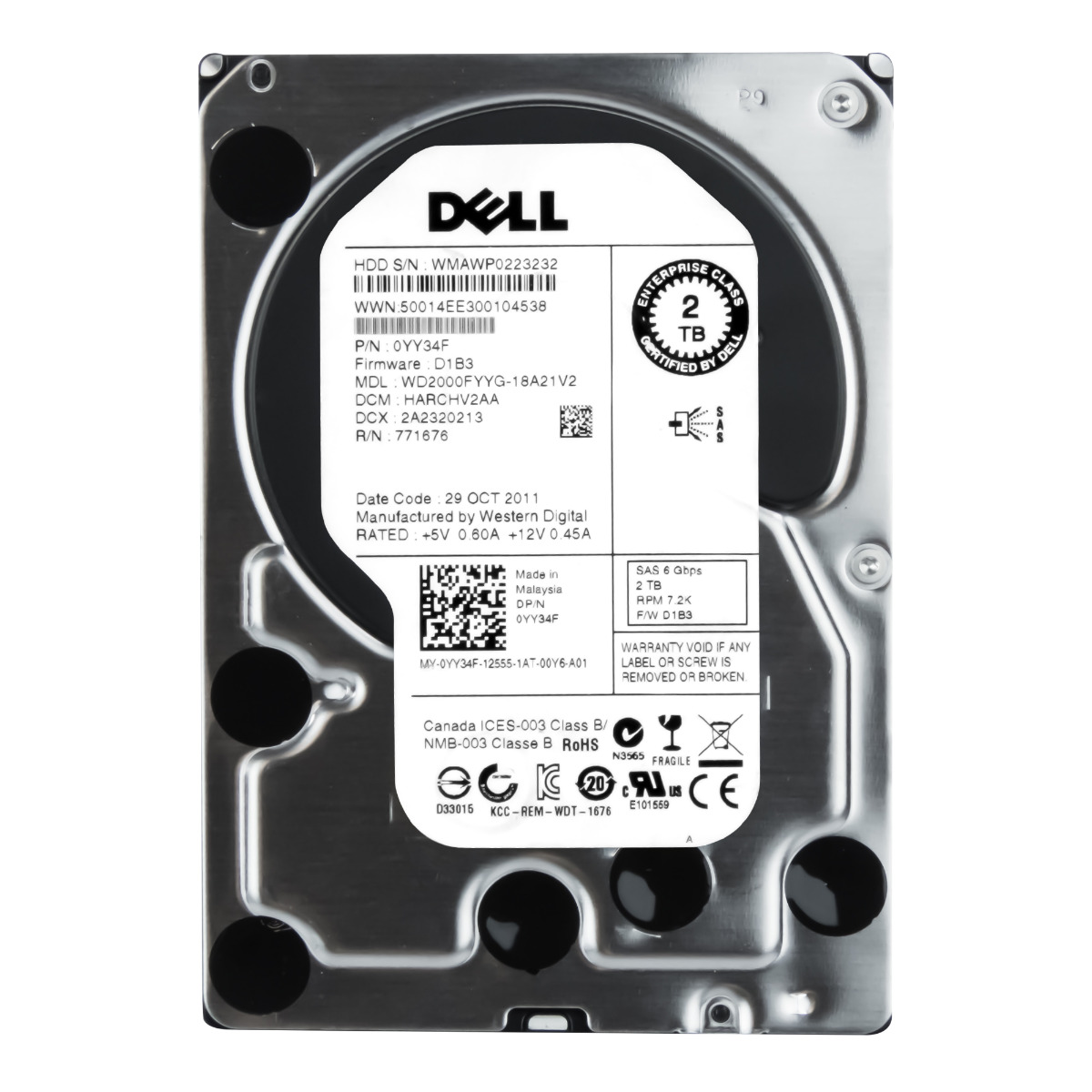 DELL 0YY34F 2 To 7,2K 32 Mo SAS-2 3,5'' WD2000FYYG