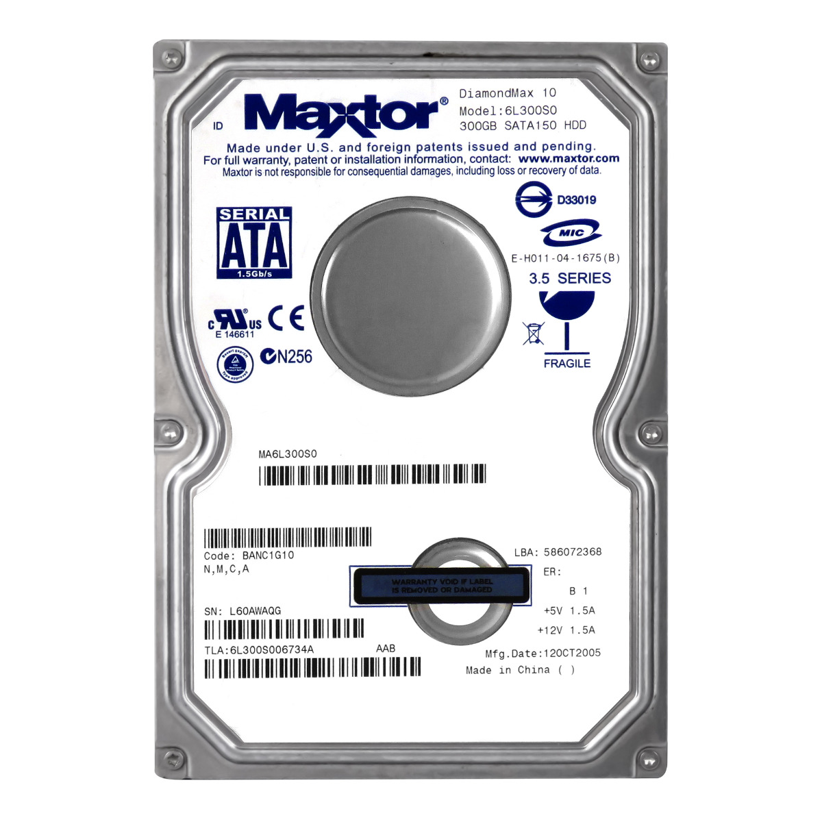 Maxtor DiamondMax 10 300 Go 7 200 tr/min 16 Mo SATA 3,5'' 6L300S0