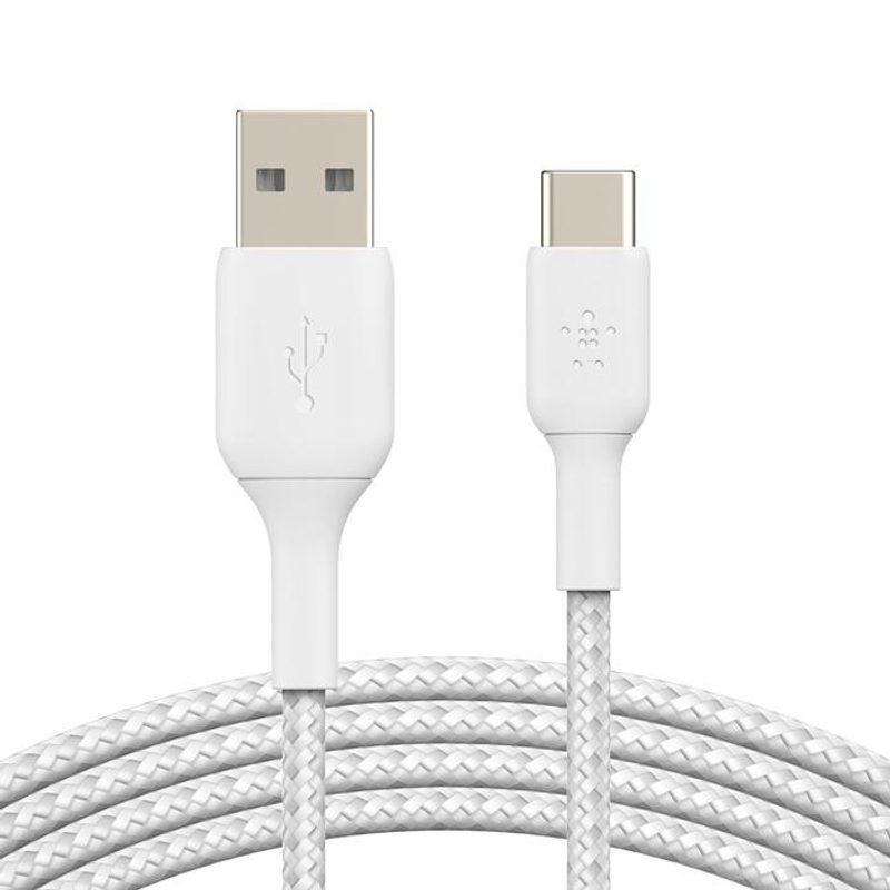 Câble Belkin BoostCharge 2 m tressé USB-C/USB-A, blanc