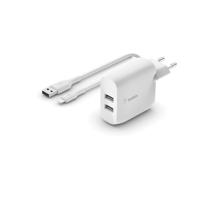 Chargeur BoostCharge USB-A double port de Belkin (24 W) incluant câble Lightning/USB-A