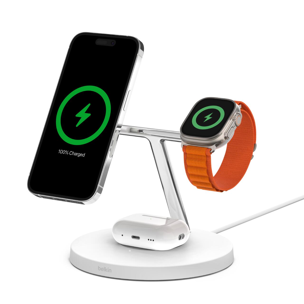 Belkin BoostCharge Pro 15 W chargeur sans fil 3 en 1 avec MagSafe, blanc