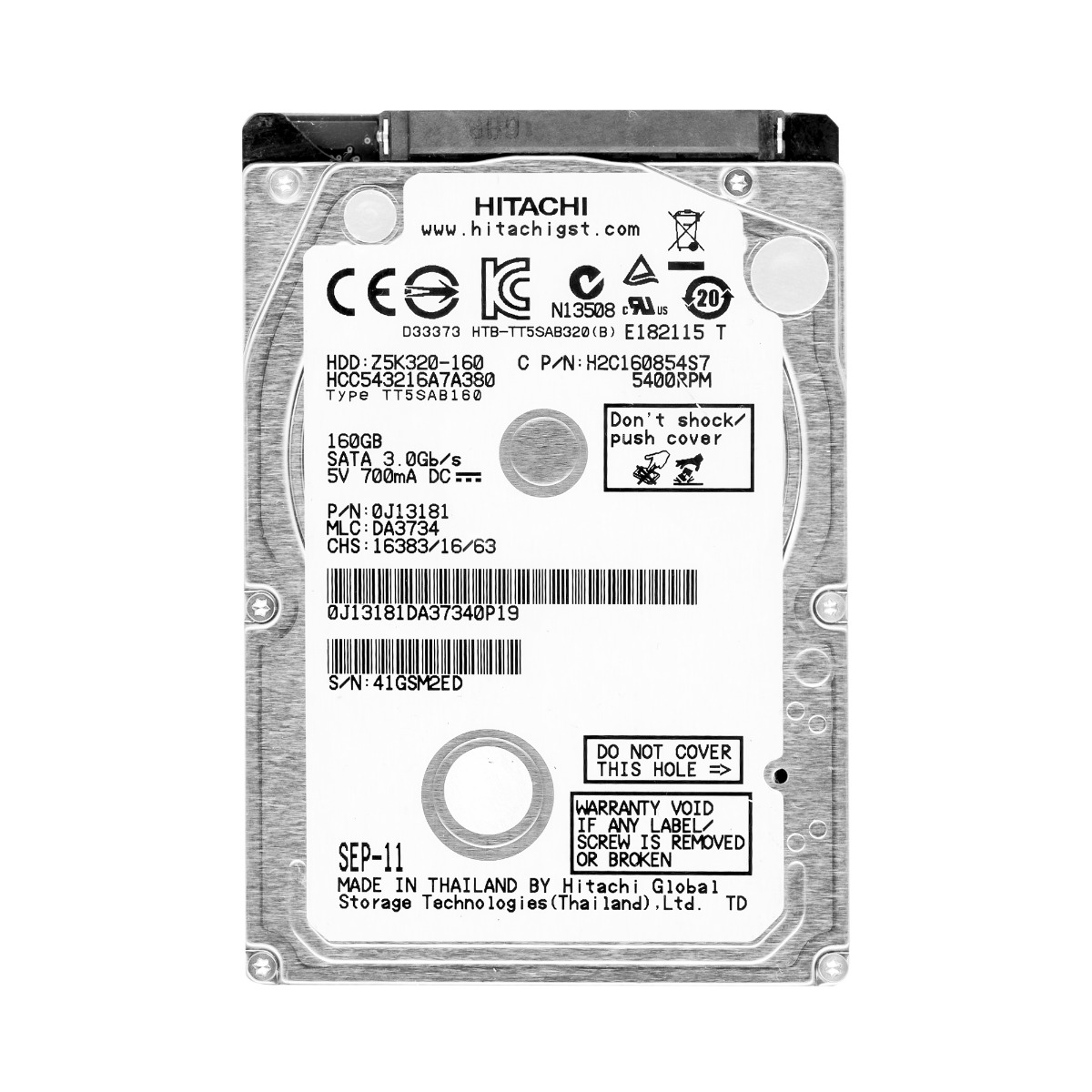 HITACHI CinemaStar Z5K320 160 Go 5 400 tr/min 8 Mo SATA II 2.5'' HCC543216A7A380