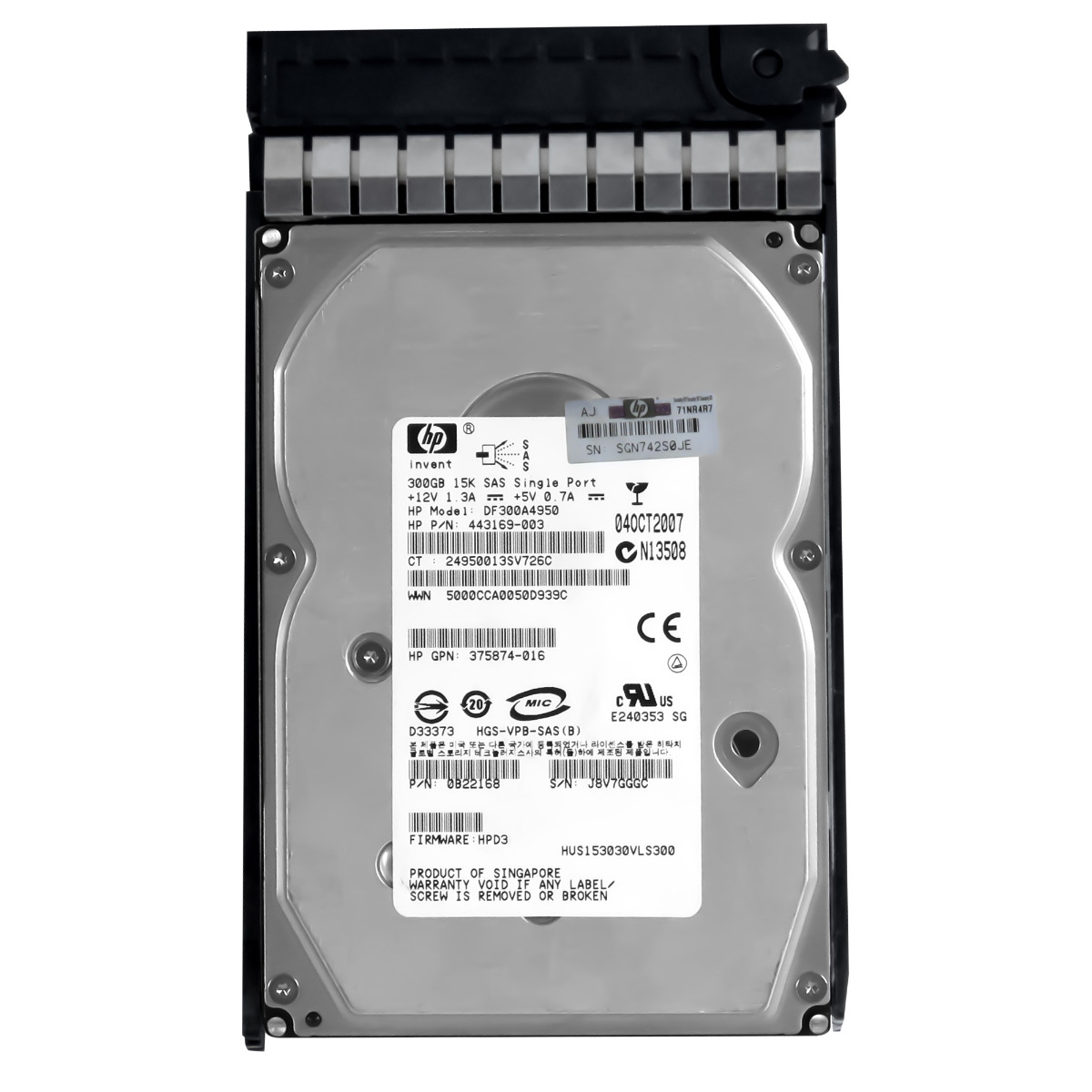 HP 443169-003 300 Go SAS-1 15K 16 Mo 3,5'' DF300A4950