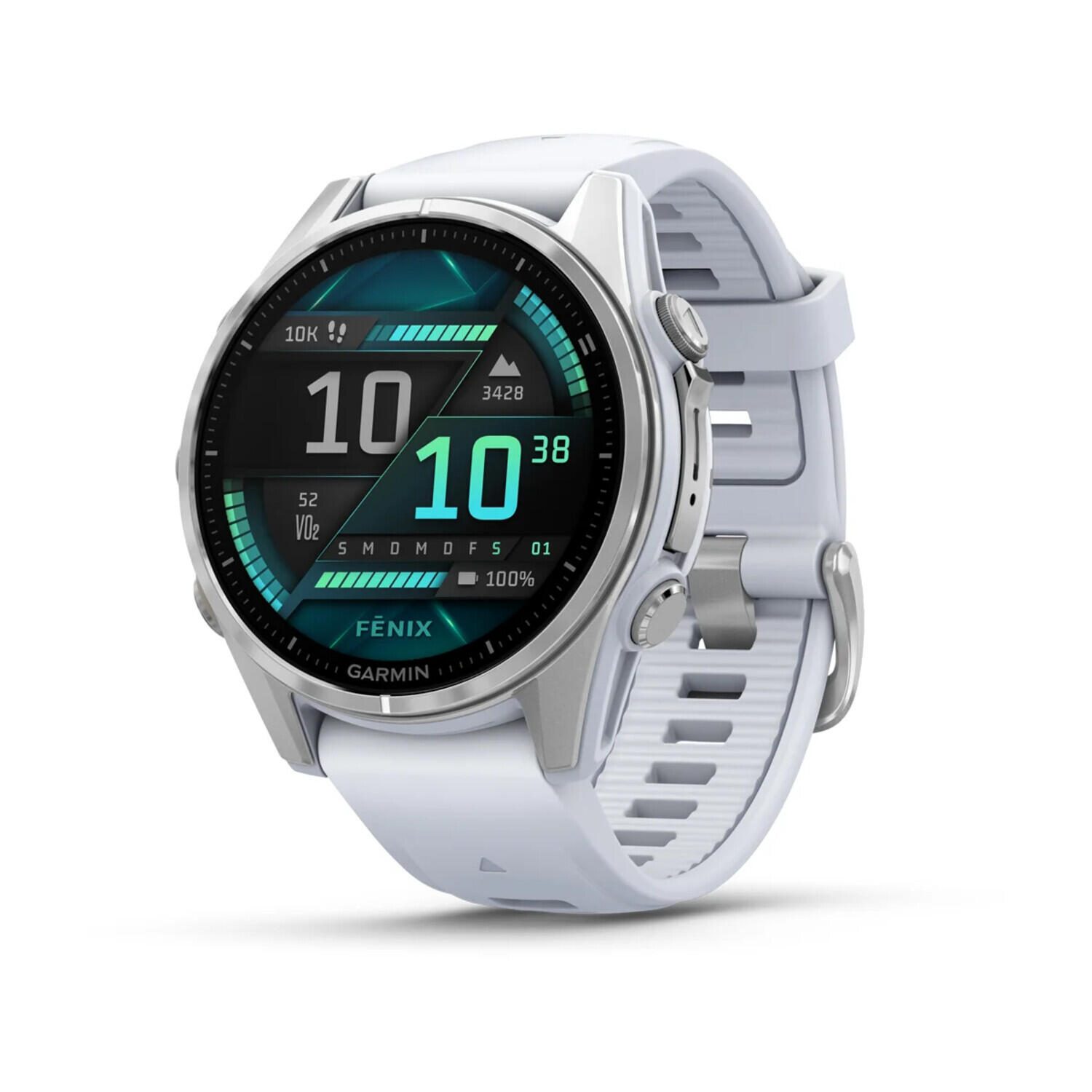 Montre connectée Garmin fēnix® 8 Smartwatch AMOLED 43 mm Steinweiss/Silver avec bracelet silicone QuickFit® 20 mm