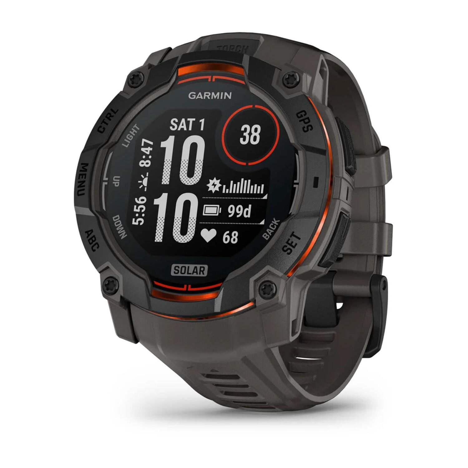 Montre connectée Garmin Instinct® 3 Smartwatch Solar 50 mm Noir/Noir charbon avec bracelet silicone interchangeable 26 mm Noir charbon