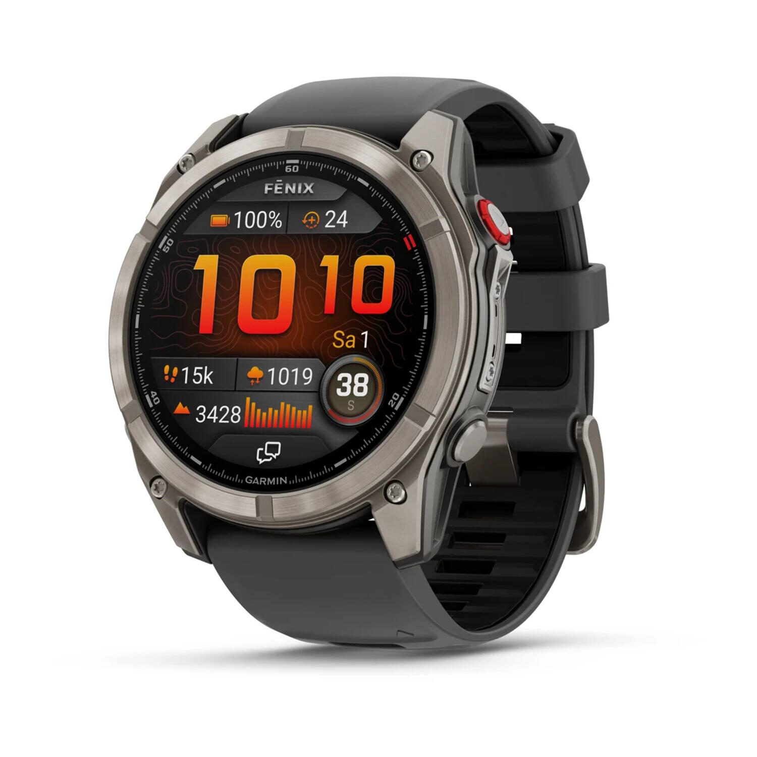 Montre connectée Garmin fēnix® 8 Pro Smartwatch AMOLED 51 mm Saphir, Graphite/Noir Titane avec bracelet QuickFit® en silicone 26 mm