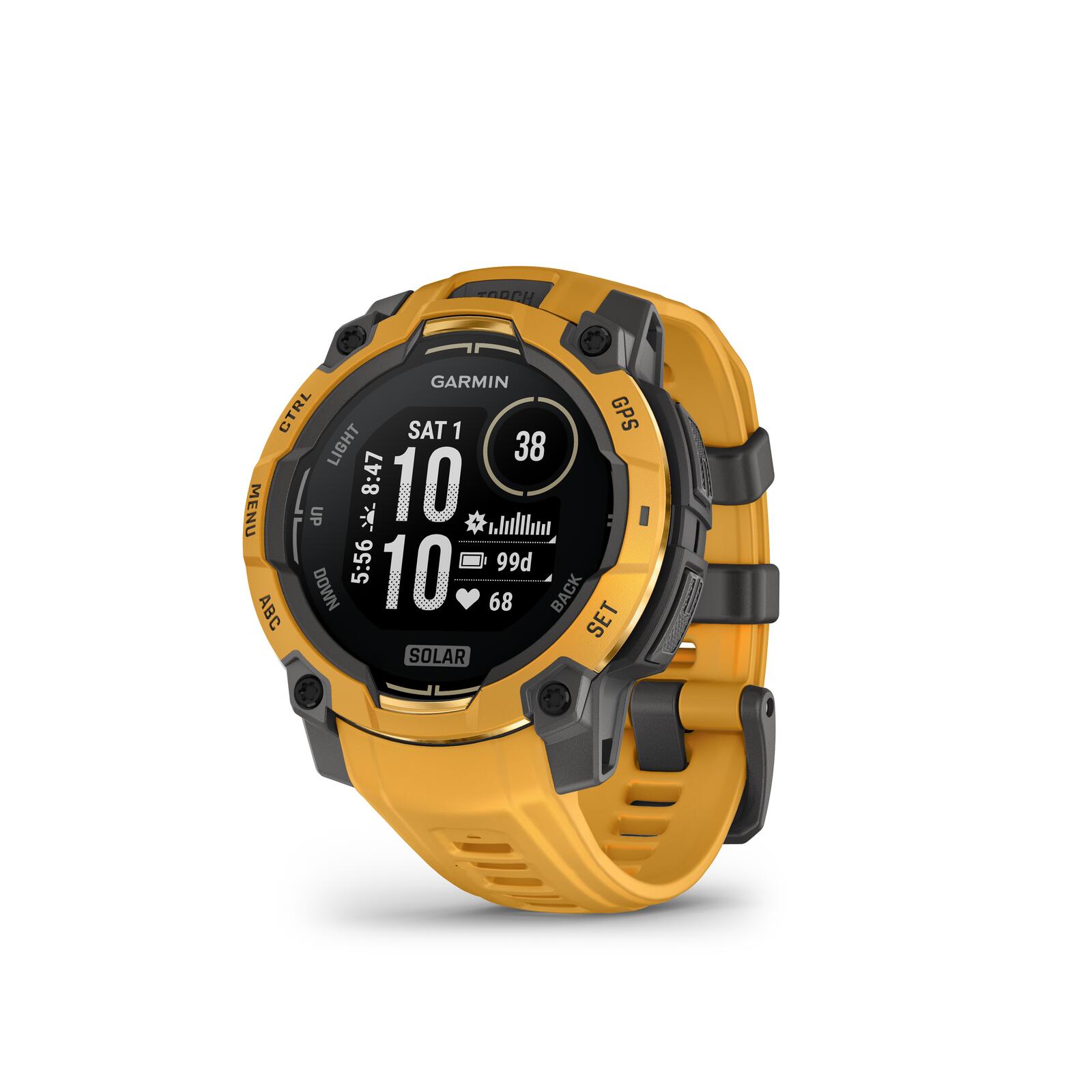 Montre connectée Garmin Instinct® 3 Smartwatch Solar 45 mm Gris/Sunburst avec bracelet silicone interchangeable 22 mm Sunburst