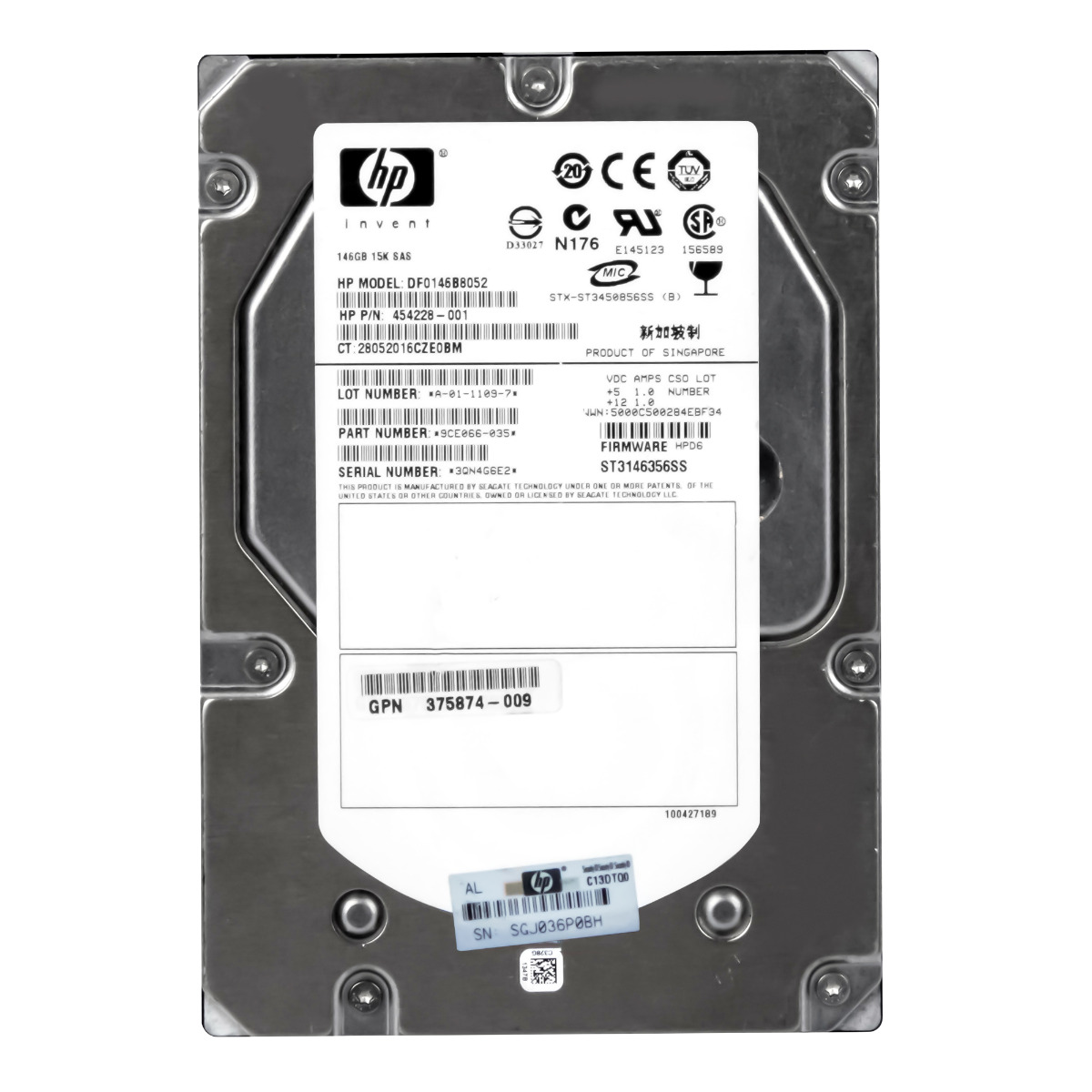 HP 454228-001 146 Go 15K 16 Mo SAS 3,5'' DF0146B8052 ST3146356SS