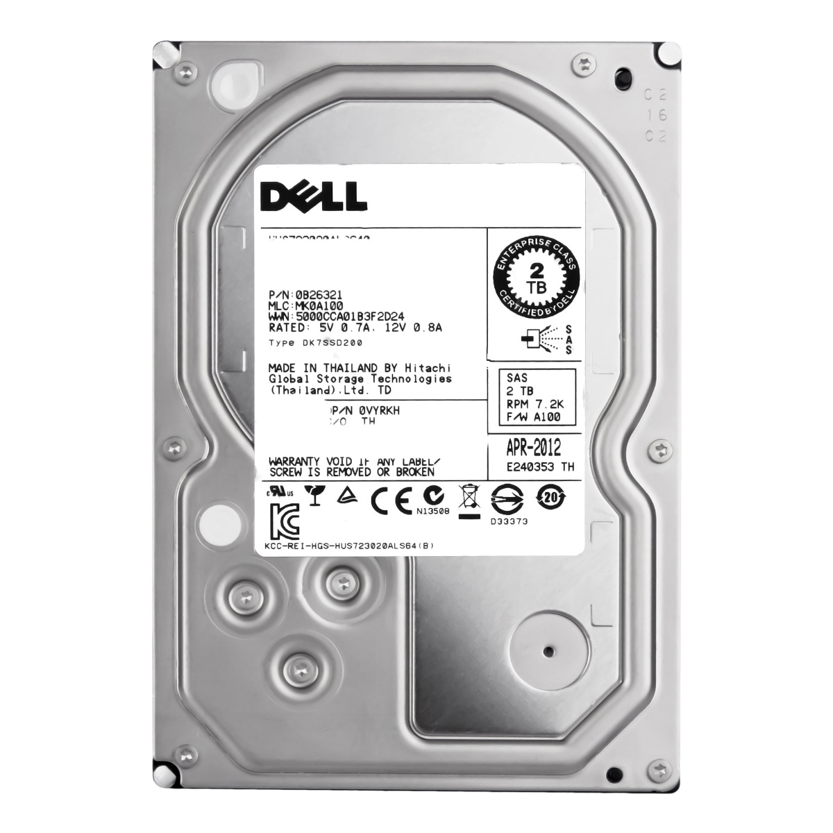DELL 0VYRKH 2 To 7 200 tr/min 64 Mo SAS-2 3,5" HUS723020ALS640