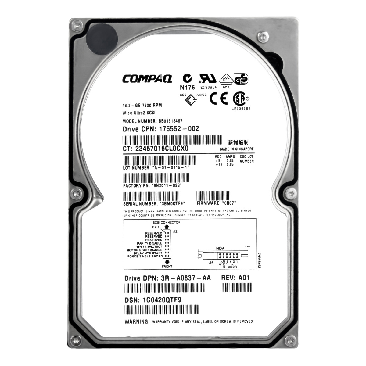COMPAQ 175552-002 18,2 Go 7,2K SCSI 80 broches 3,5'' BB01813467