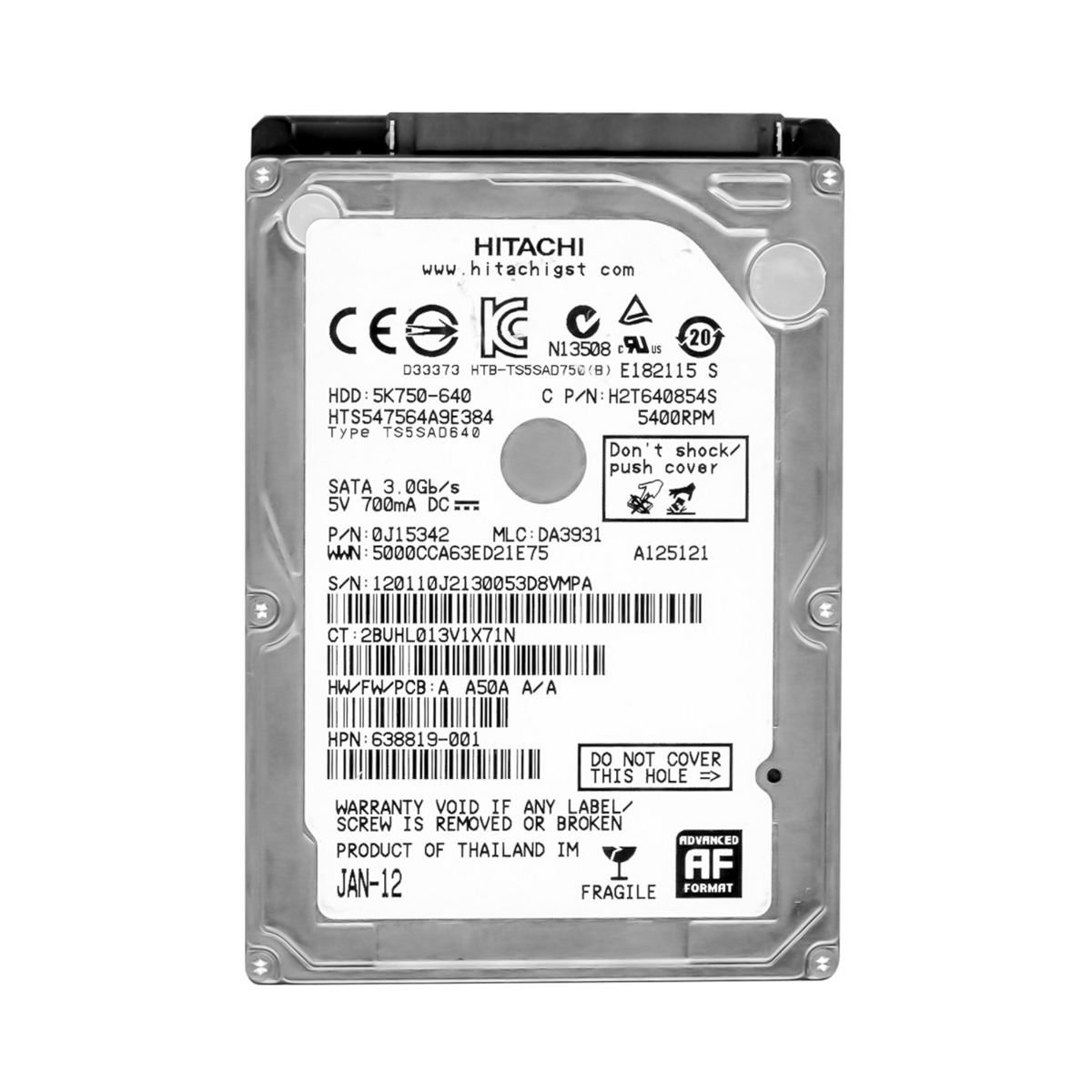HITACHI TRAVELSTAR 5K750 640 Go 5,4k 8 Mo SATA II 2,5'' HTS547564A9E384