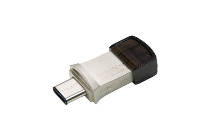 Transcend 890 Clé USB 64 Go USB Type-A / USB Type-C 3.2 Gen 1 (3.1 Gen 1), Noir, Argent