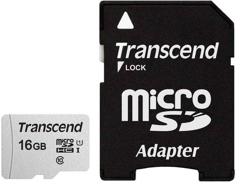 Transcend 300S Carte mémoire 16 Go microSDHC, NAND, Class 1 (U1), argent