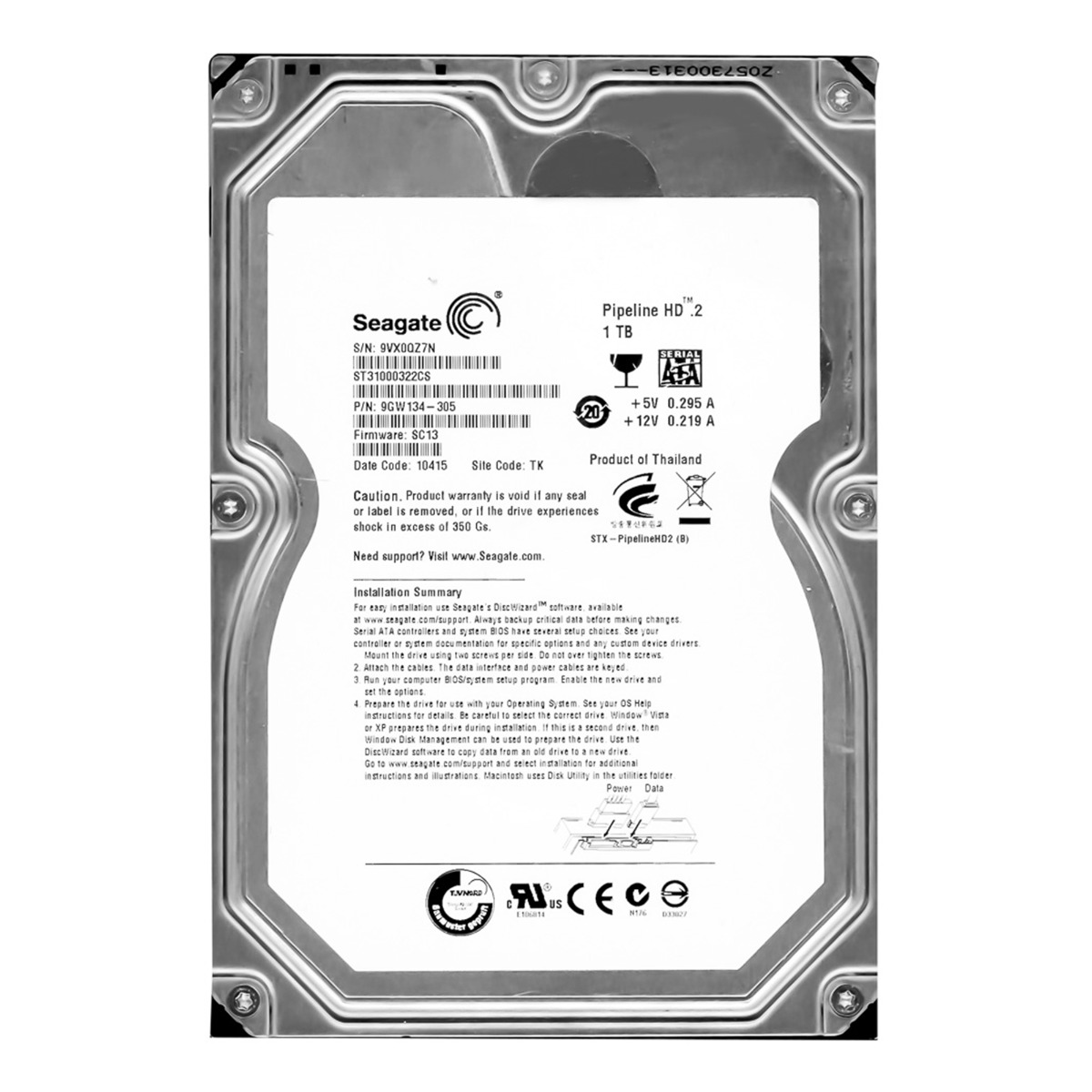 SEAGATE PIPELINE HD.2 1 To 5,9K 8 Mo SATA II 3,5'' ST31000322CS