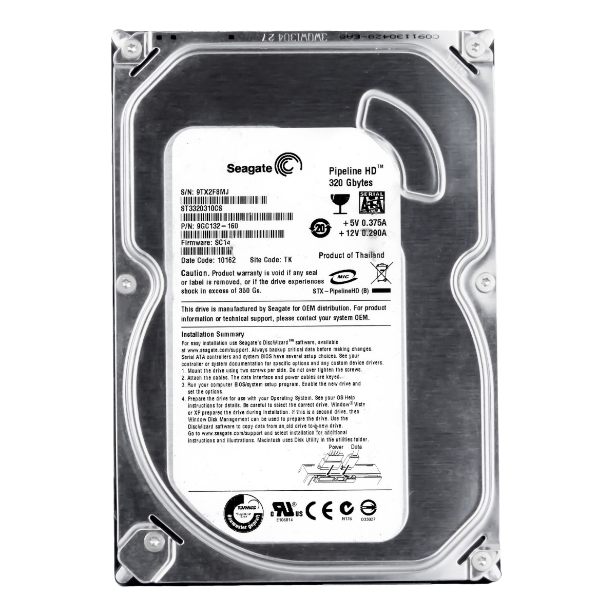 SEAGATE PIPELINE HD 320 Go 5,9K 8 Mo SATA II 3,5'' ST3320310CS