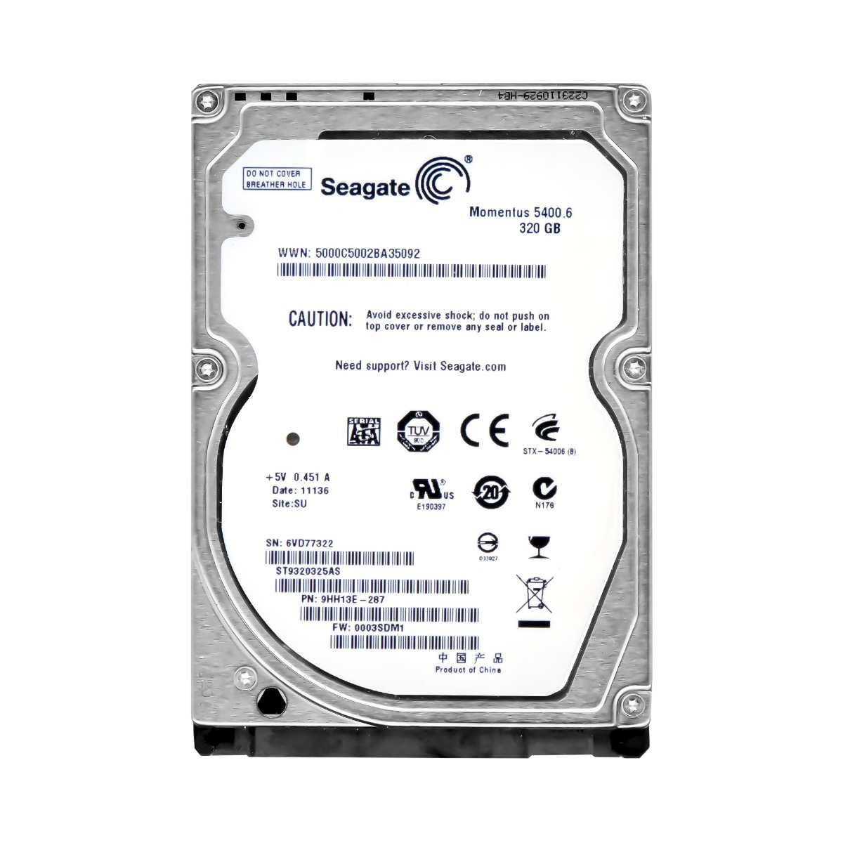 SEAGATE MOMENTUS 5400.6 320 Go 5,4K 8 Mo SATA II 2,5'' ST9320325AS