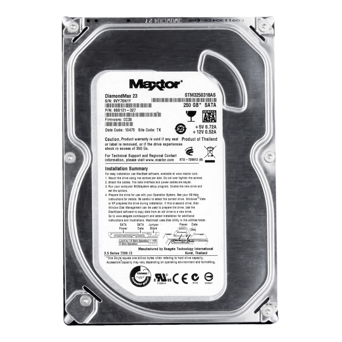 MAXTOR DiamondMax 23 250 Go 7,2K 16 Mo SATA II 3,5'' STM3250318AS