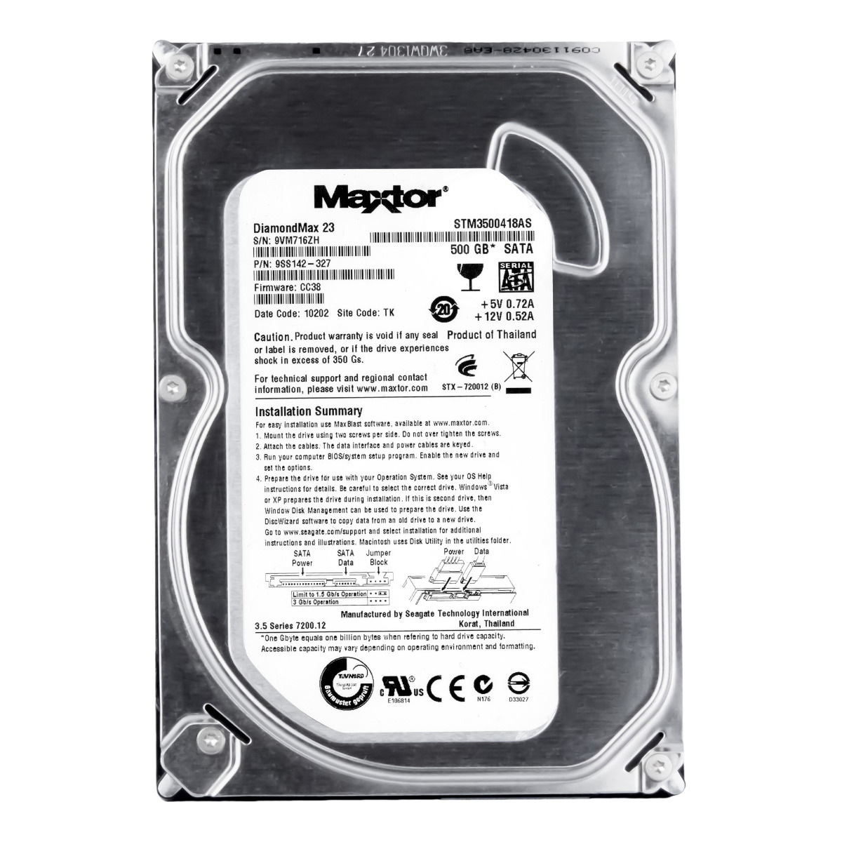 MAXTOR DiamondMax 23 500 Go 7,2k 16 Mo SATA II 3,5" STM3500418AS