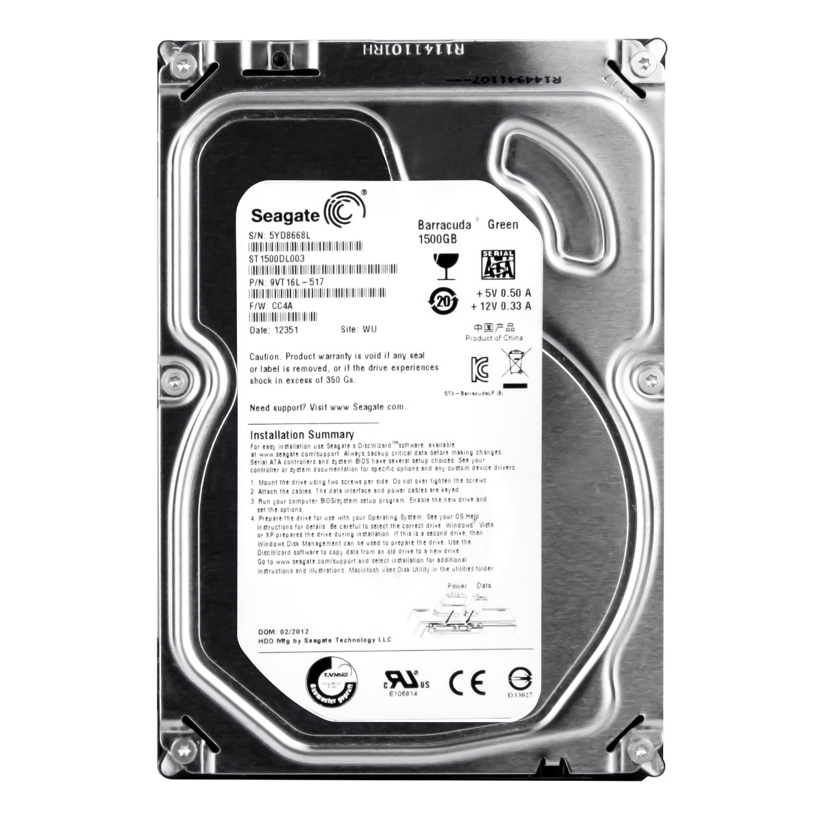 SEAGATE BARRACUDA VERT 1,5 To SATA III 64 Mo 5,9K 3,5'' ST1500DL003