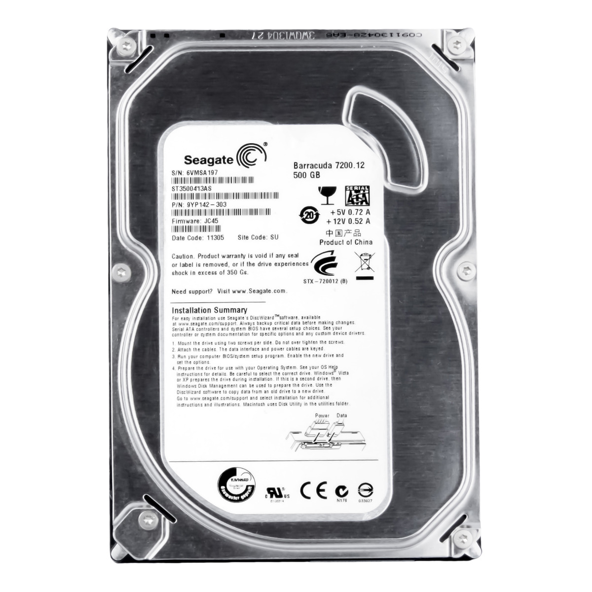 SEAGATE BARRACUDA 7200.12 500 Go 7,2K 16 Mo SATA III 3,5'' ST3500413AS