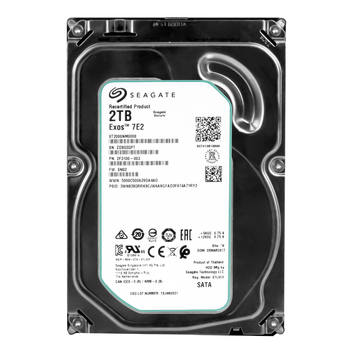 SEAGATE EXOS 7E2 2 To 7 200 tr/min 128 Mo SATA III 3,5'' ST2000NM0008