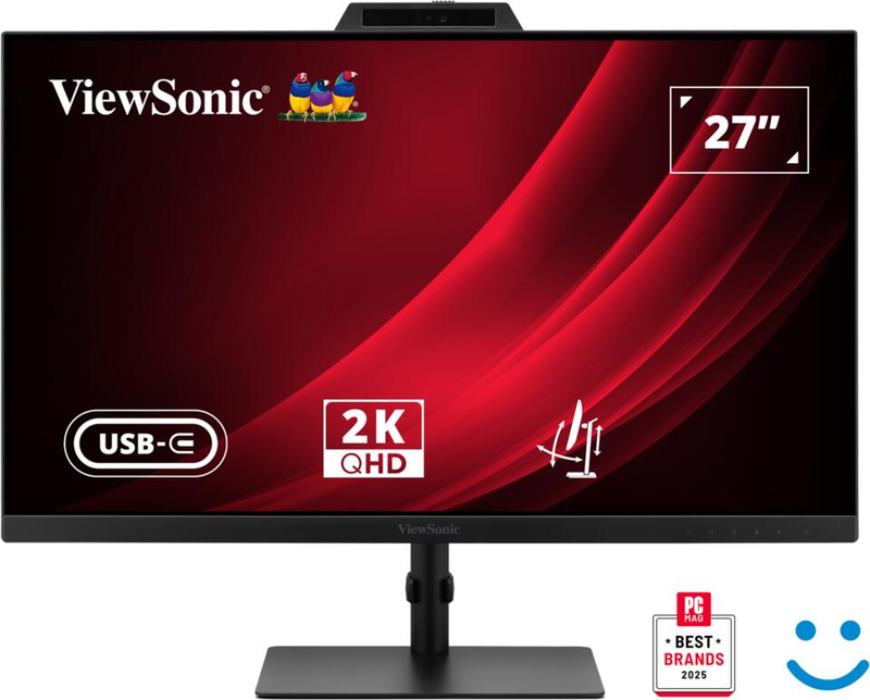Écran ViewSonic VG2741V-2K 68,6 cm (27") - Écran Quad HD IPS avec webcam certifiée Hello, 4 ms, HDMI, DisplayPort, USB-C, USB-A, RJ45, jack 3,5 mm