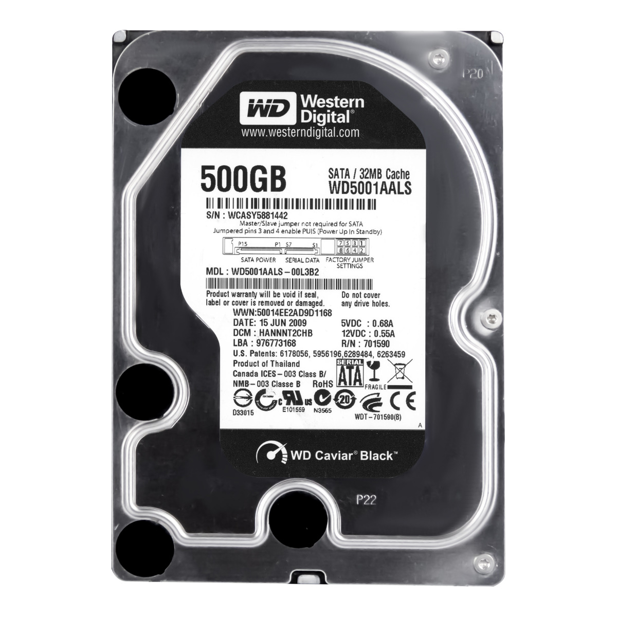 WD CAVIAR BLACK 500 Go 7 200 tr/min 32 Mo SATA II 3,5" WD5001AALS