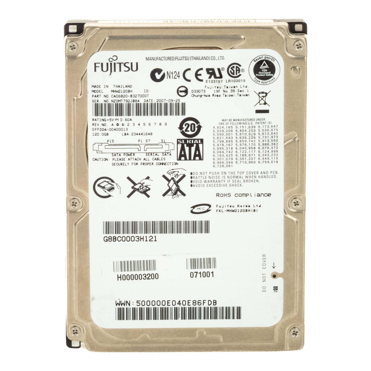 FUJITSU 120 Go 5,4K RPM 8 Mo SATA 2,5'' (réf. MHW2120BH)