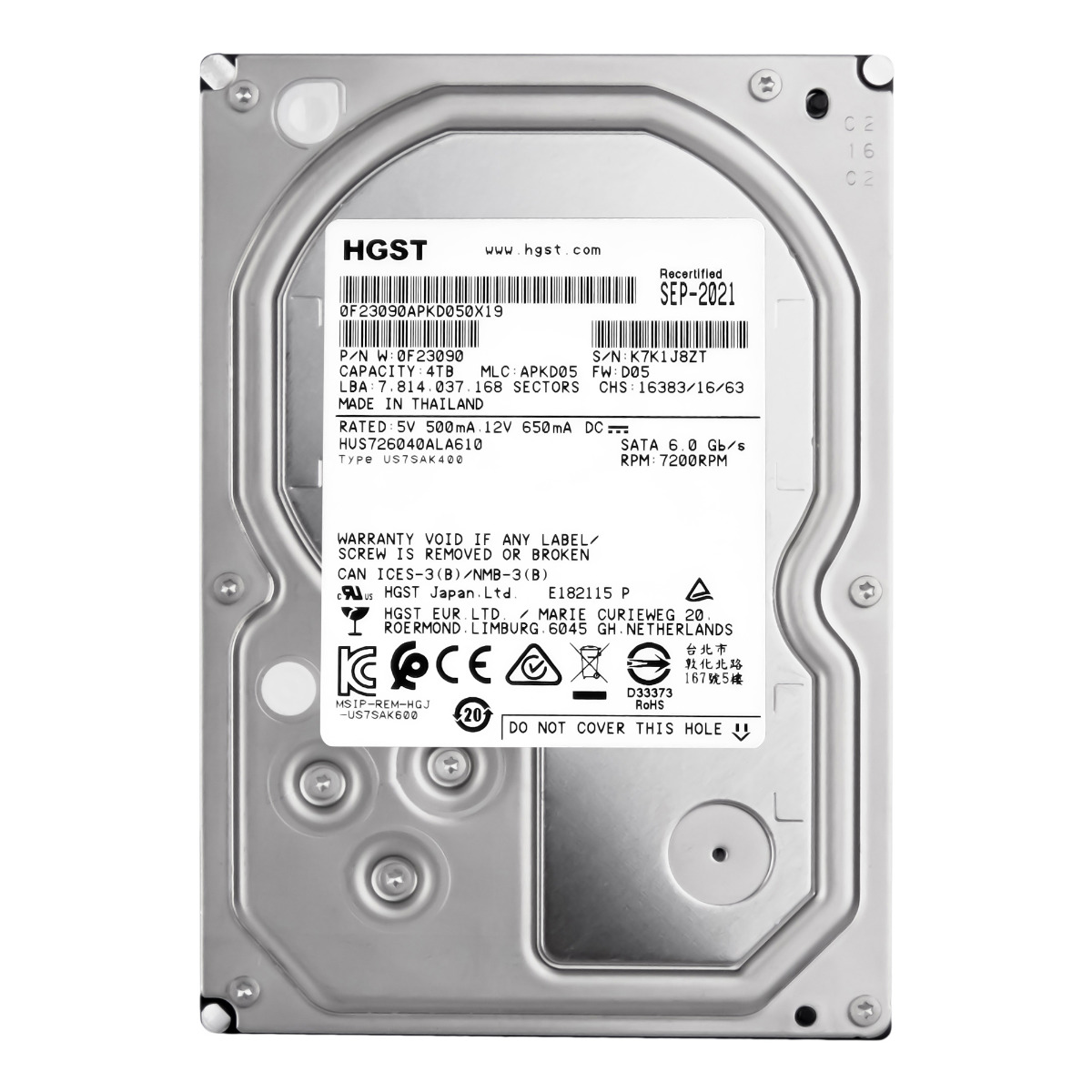 HGST UltraStar 7K6000 4 To 7 200 tr/min 128 Mo SATA III 3,5'' HUS726040ALA610