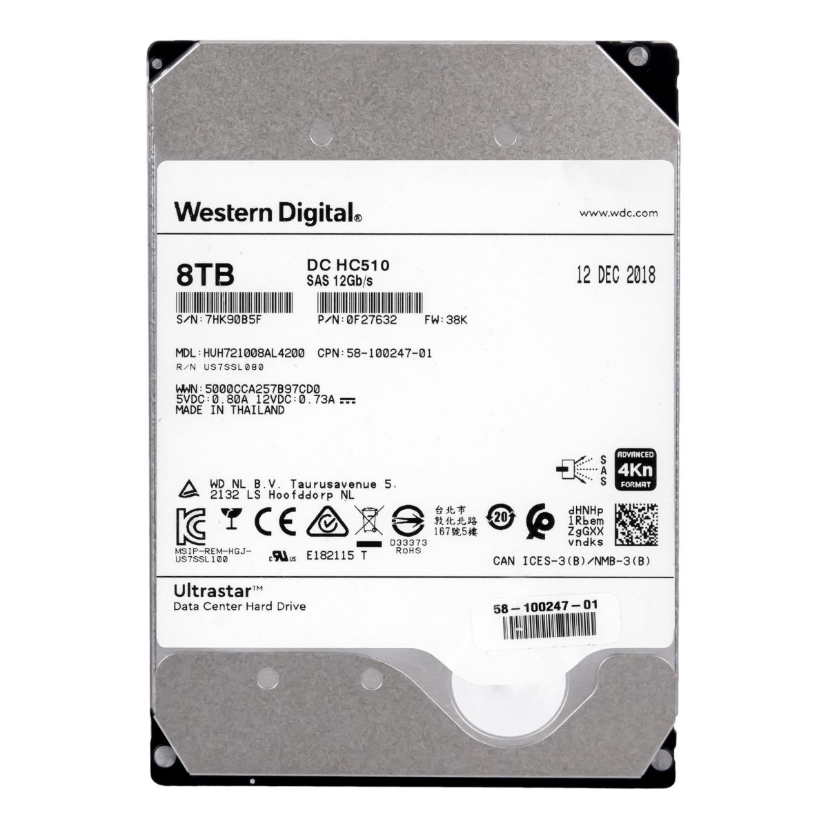 WD UltraStar DC HC510 8TB 7.2K 256MB SAS 12G 3.5'' HUH721008AL4200