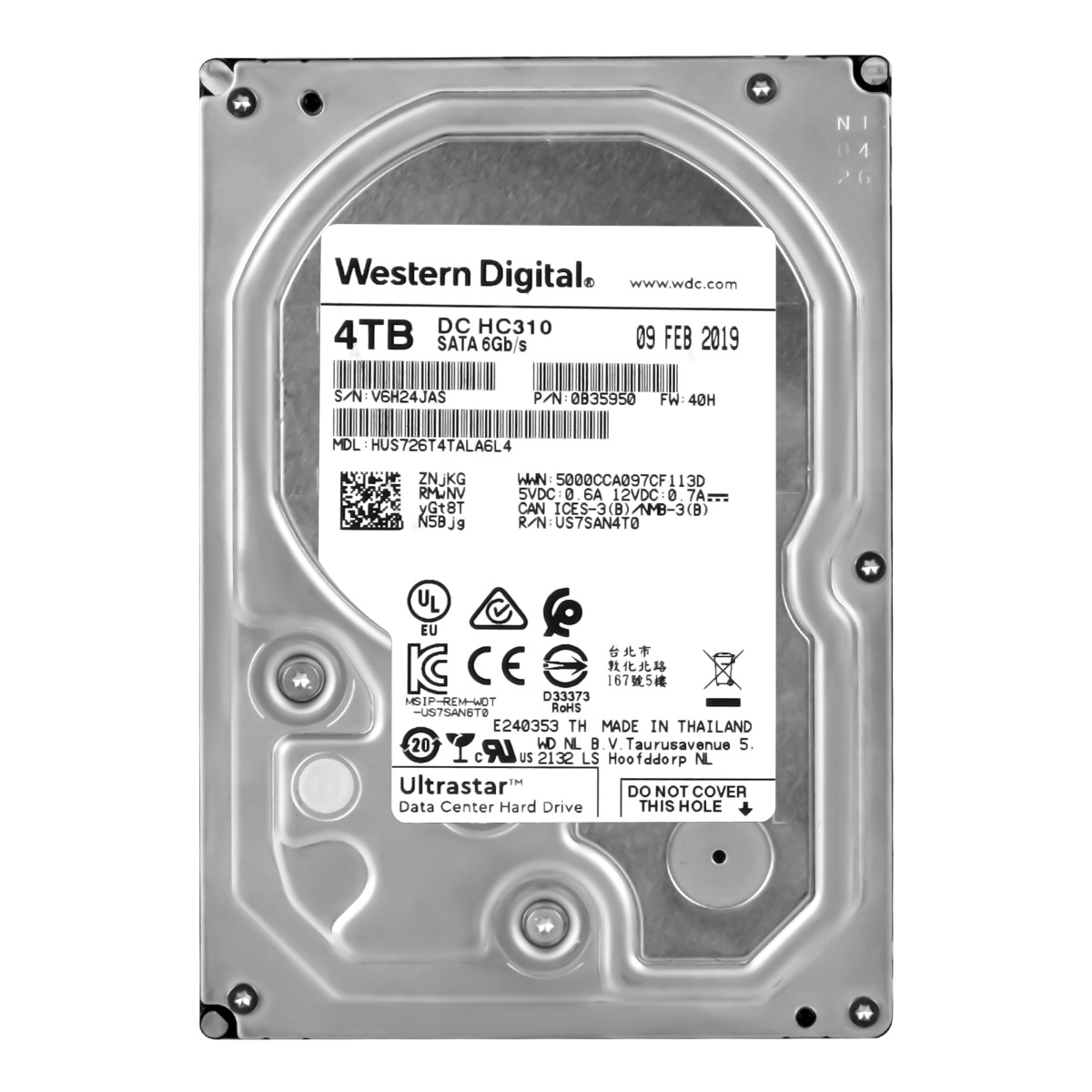 WD UltraStar DC HC310 4 To 7 200 tr/min 256 Mo SATA III 3,5'' HUS726T4TALA6L4