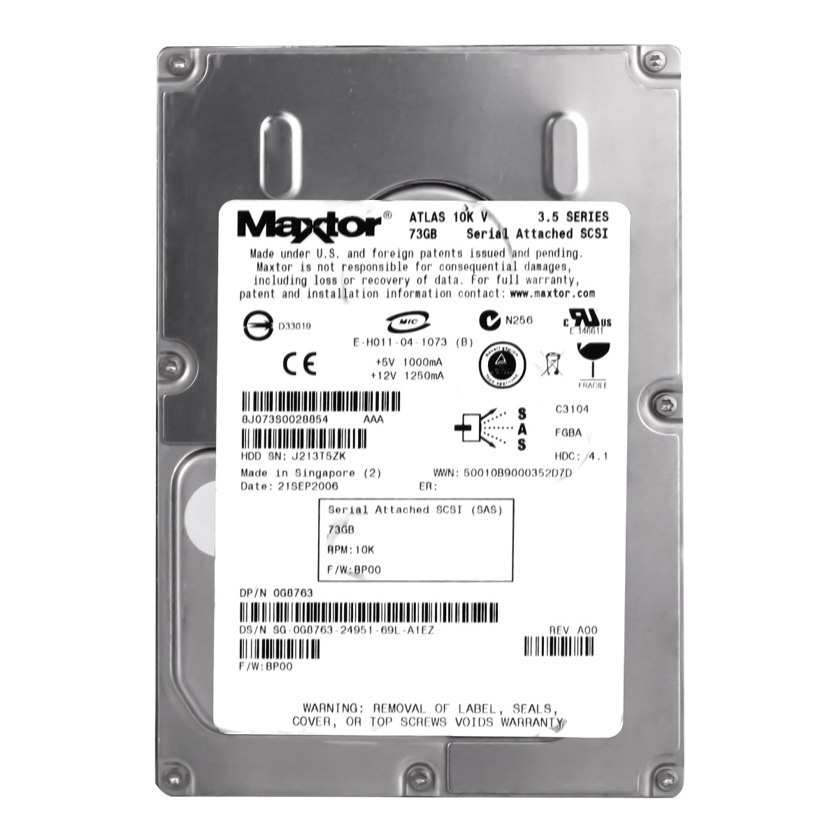 DELL 0G8763 Disque dur SAS 3.5'' 73GB 10K 16MB 8J073S0