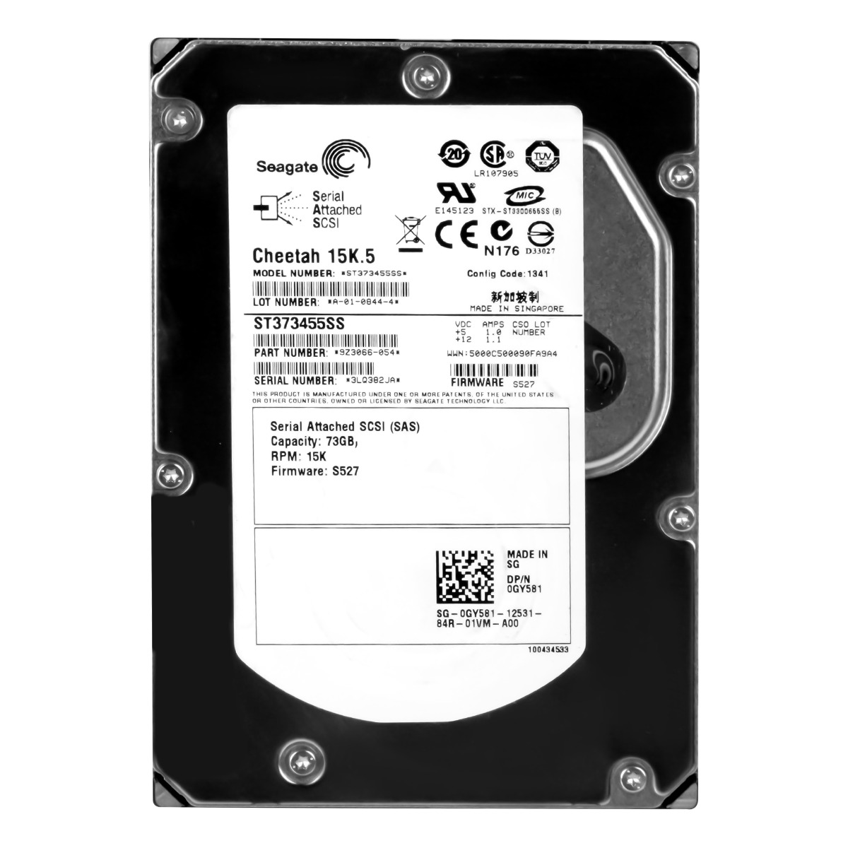 DELL 0GY581 Disque dur SAS 3.5'' 73GB 15K 16MB ST373455SS