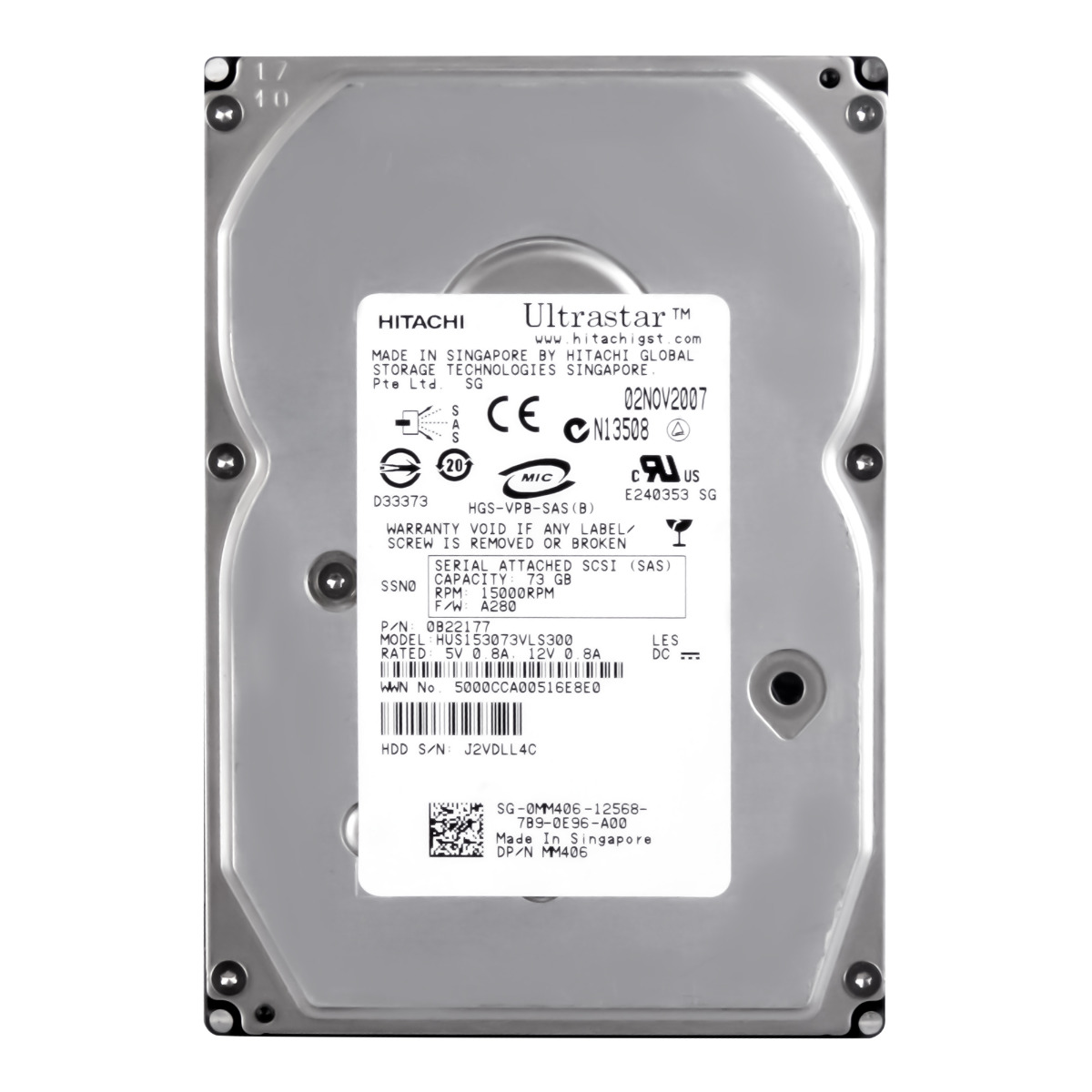 DELL 0MM406 DISQUE DUR 73 Go 15K 16 Mo SAS 3,5'' HUS153073VLS300