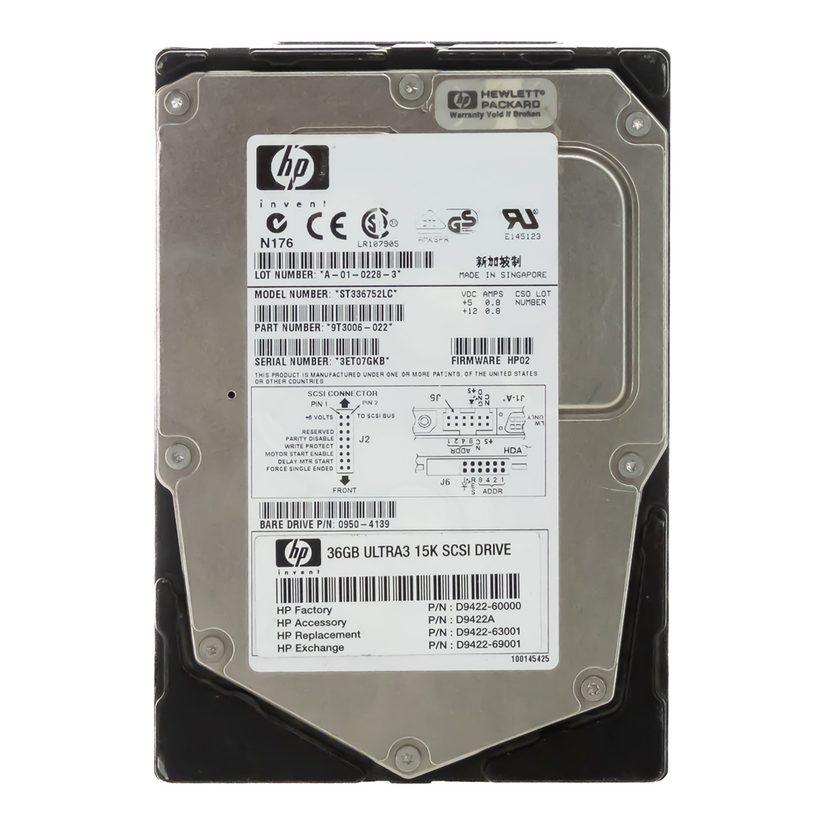 HP D9422A 0950-4139 36GB 15K 8MB SCSI 3.5'' ST336752LC