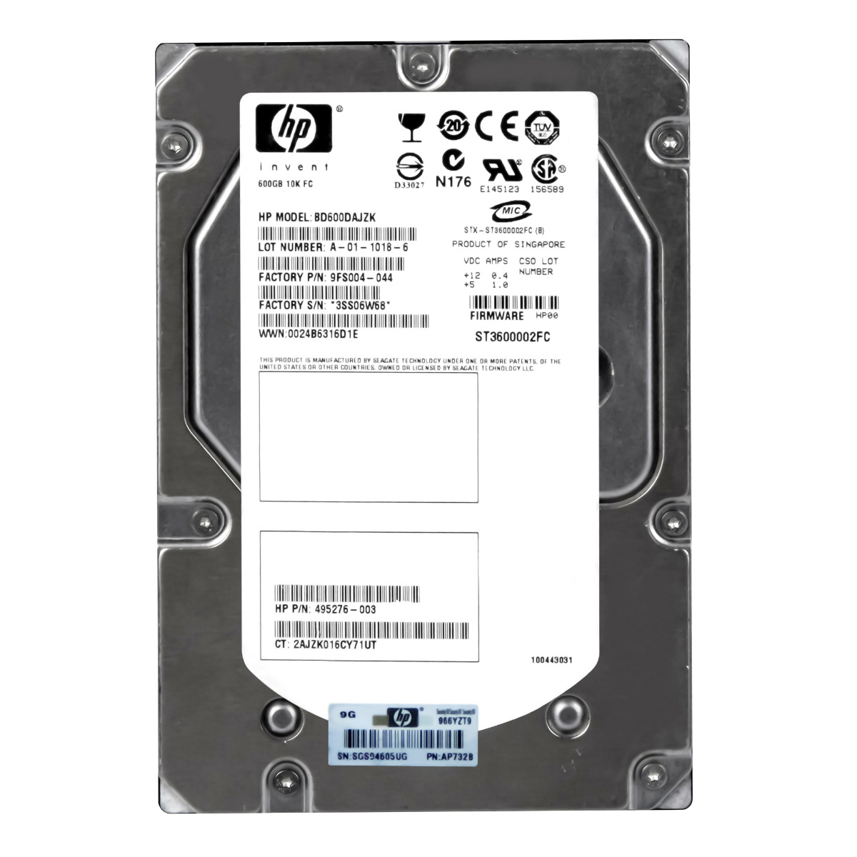 HP 495276-003 600 Go 10K 16 Mo FC 3,5" BD600DAJZK