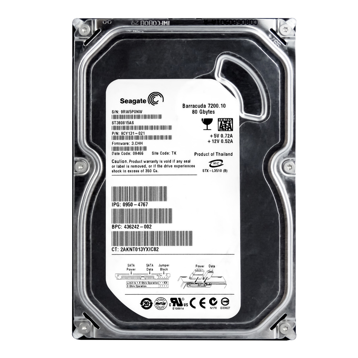 HP 436242-002 80 Go 7,2K 8 Mo SATA II 3,5'' ST380815AS