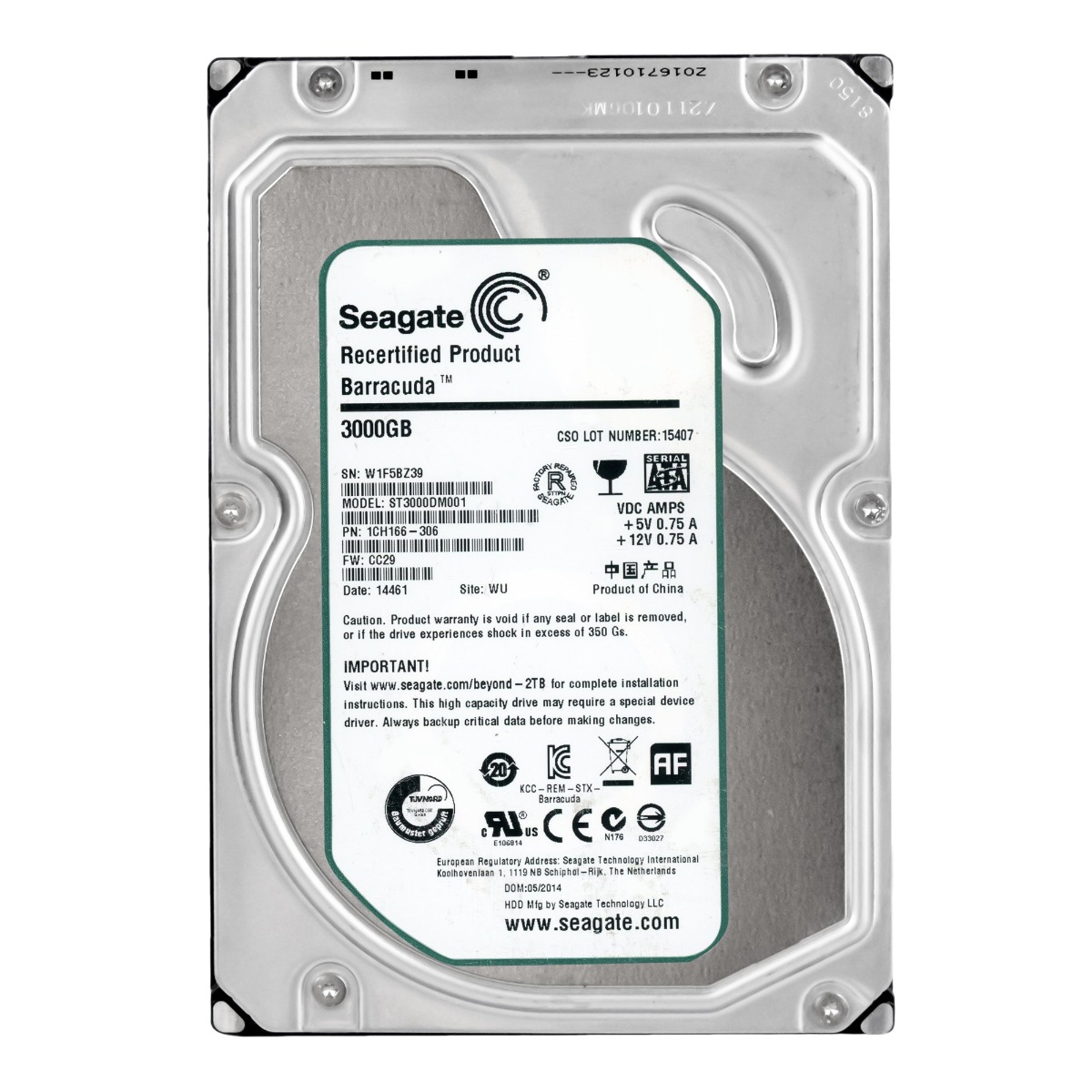 SEAGATE BarraCuda 7200.14 3 To 7200 tr/min 64 Mo SATA III 3,5" ST3000DM001