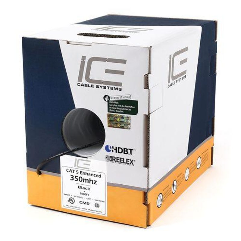 ICE Cable - Câble Cat.5e, 350 MHz, UTP, 24 AWG, SBC, HDBaseT, boîte déroulante 305 m, couleur : noir