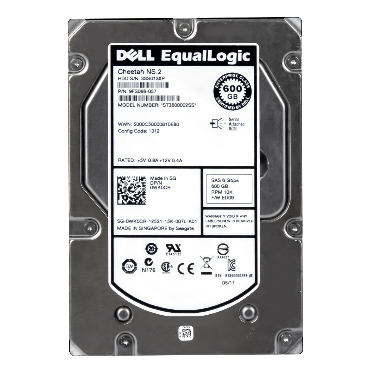 DELL 0WK0CR Disque dur SAS 600 Go 10 000 tr/min 3,5'' ST3600002SS