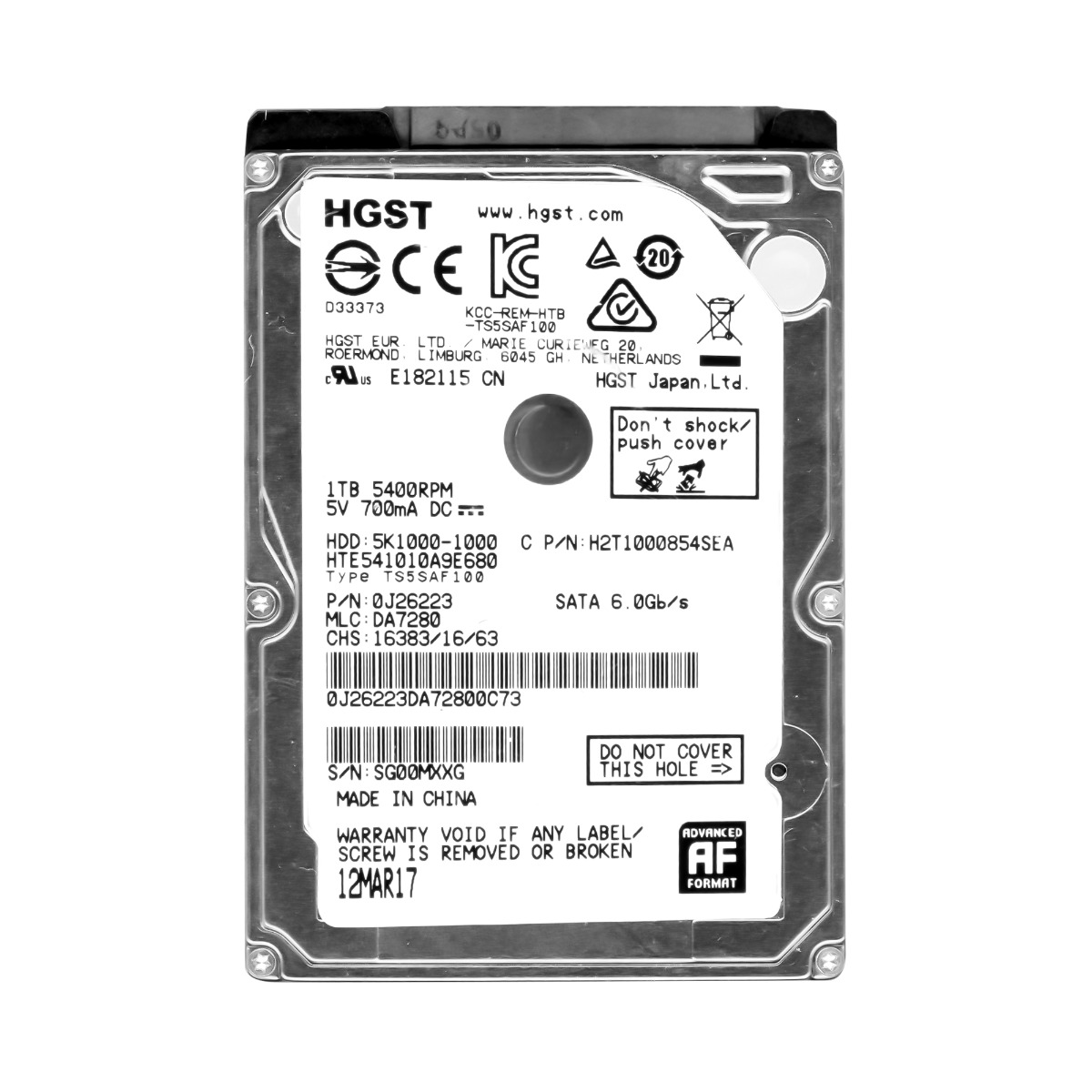 HGST TravelStar 5K1000 EA Disque dur 2,5'' 1 To 5 400 tr/min 8 Mo SATA III HTE541010A9E680