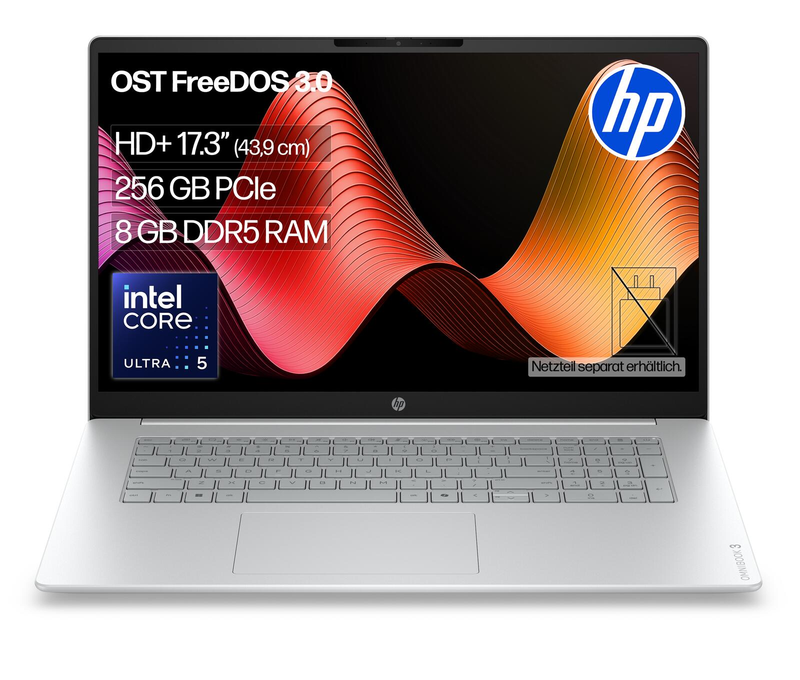 HP OmniBook 3 17-dg0054ngx Notebook Intel® Core™ Ultra 5 225U 43,9 cm (17,3") 8 Go RAM, 256 Go SSD, carte graphique Intel®, FreeDOS 3.0