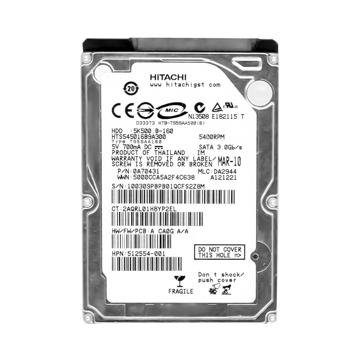 HITACHI TravelStar 5K500.B 160 Go 5,4k 8 Mo SATA II 2,5'' HTS545016B9A300