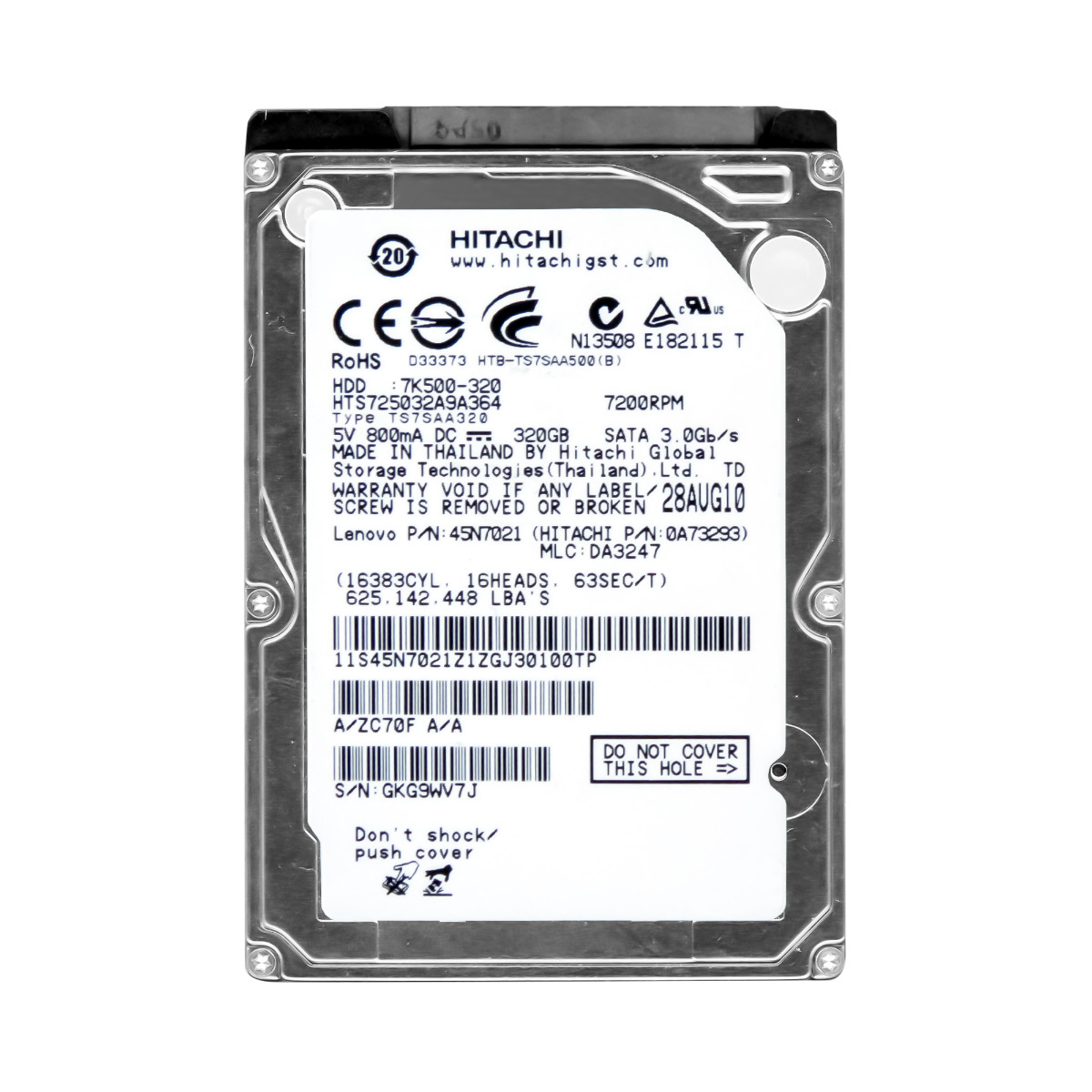 HITACHI TravelStar 7K500 320 Go 7,2k 16 Mo SATA II 2,5'' HTS725032A9A364