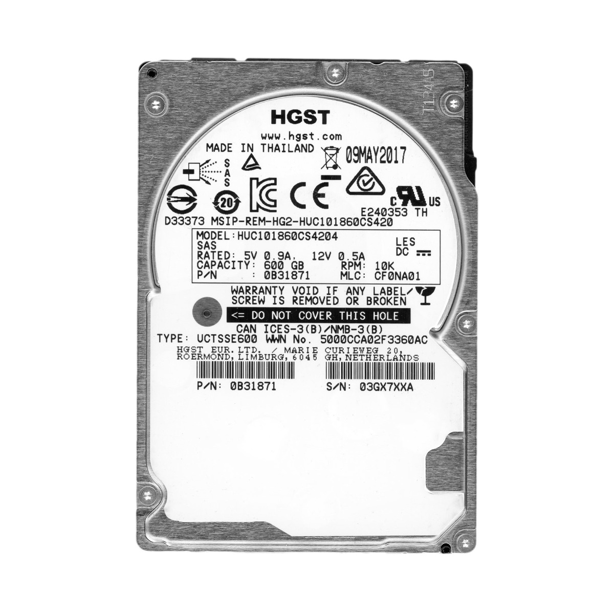 HGST UltraStar C10K1800 600GB 10K 128MB SAS-3 2.5" HUC101860CS4204