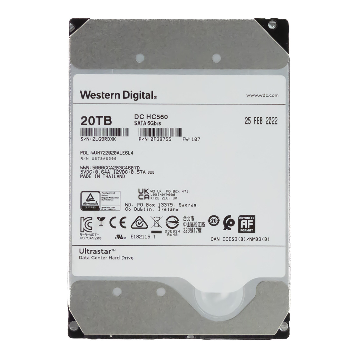 Disque dur WD UltraStar DC HC560 20 To 7200 tr/min 512 Mo SATA III 3,5'' WUH722020ALE6L4
