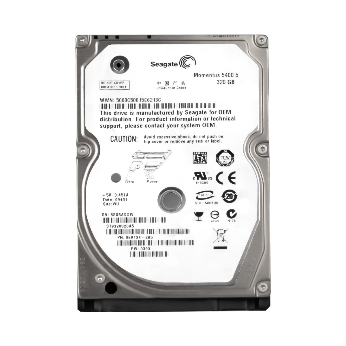 SEAGATE MOMENTUS 5400.5 320 Go 5400 tr/min 8 Mo SATA II 2,5'' ST9320320AS