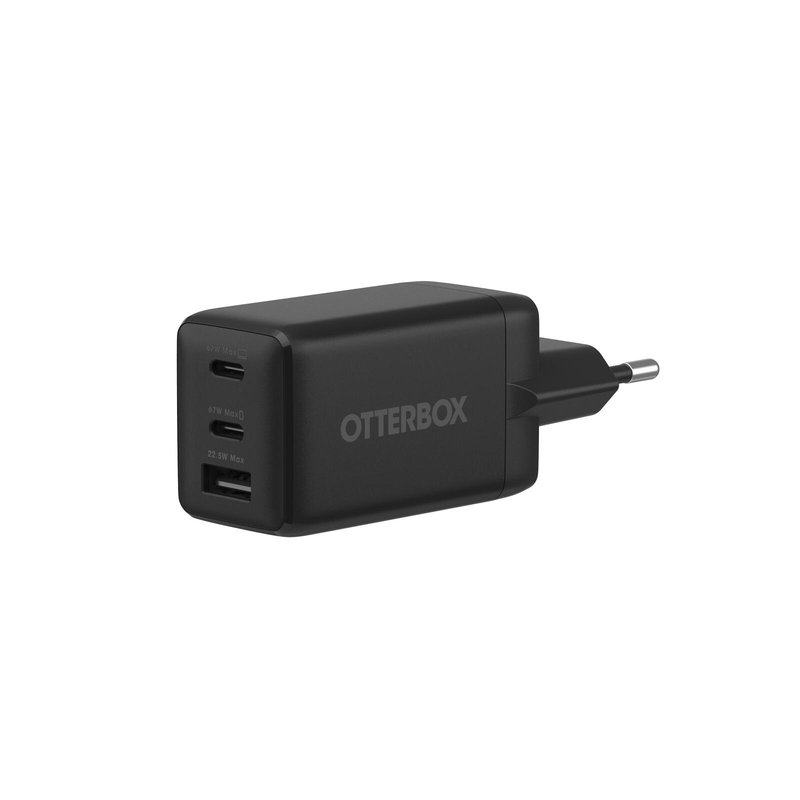 Chargeur mural standard EU OtterBox 67W GaN avec PD - 2x USB-C + USB-A, noir (Retail)